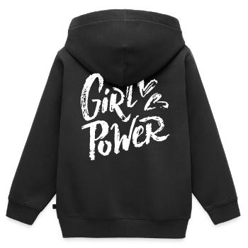 Frauenpower weiß - Kinder Premium Organic Zip Hoodie - Schwarz - Hinten - AI Model Kid Male (0cm)