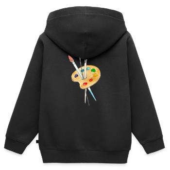 Palette, Farben und Pinsel - Kinder Premium Organic Zip Hoodie - Schwarz - Hinten - AI Model Kid Male (0cm)