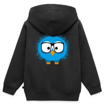 Disheveled comical bird with glasses, blue - Kids Premium Organic Zip-up Hoodie - black - Back - AI Model Kid Male (0cm)
