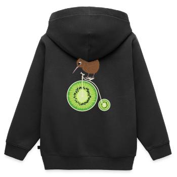 Kiwivogel Zweirad Kiwifrucht Neuseeland Shirt - Kinder Premium Organic Zip Hoodie - Schwarz - Hinten - AI Model Kid Male (0cm)