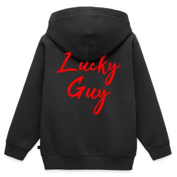 Un mec chanceux - Sweat Premium à capuche zippé enfant bio - noir - Dos - AI Model Kid Male (0cm)