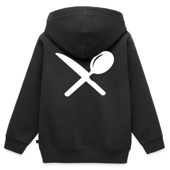 Couteau et cuillère à manger - Sweat Premium à capuche zippé enfant bio - noir - Dos - AI Model Kid Male (0cm)