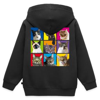 chats cool | chats cool - pop art | Pop Art - Sweat Premium à capuche zippé enfant bio - noir - Dos - AI Model Kid Male (0cm)