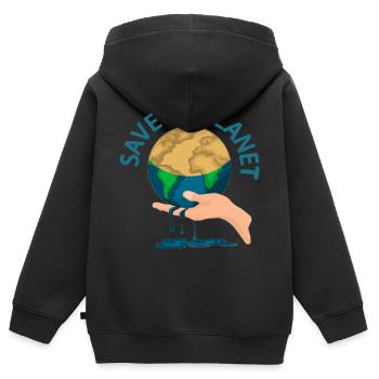 RETTE DEN PLANETEN - Kinder Premium Organic Zip Hoodie - Schwarz - Hinten - AI Model Kid Male (0cm)