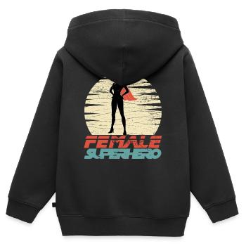 Mädchenpower Heldin Feminist Supermama Trickfilm - Kinder Premium Organic Zip Hoodie - Schwarz - Hinten - AI Model Kid Male (0cm)