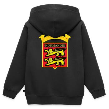 LÖWE DER NORMANDIE - Kinder Premium Organic Zip Hoodie - Schwarz - Hinten - AI Model Kid Male (0cm)