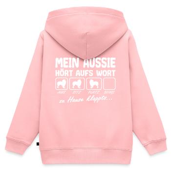 Aussie Hört aufs Wort Spruch Lustig - Kinder Premium Organic Zip Hoodie - Rosa - Hinten - AI Model Kid Female (0cm)