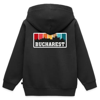 Bukarest Rumänien Travel Souvenir Skyline Landmark - Kinder Premium Organic Zip Hoodie - Schwarz - Hinten - AI Model Kid Male (0cm)