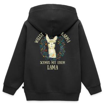 Willst Du gutes Karma schmus mit einem Lama! Glück - Kinder Premium Organic Zip Hoodie - Schwarz - Hinten - AI Model Kid Male (0cm)