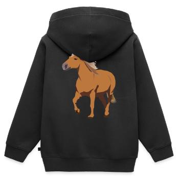 Poney à cheval Haflinger - Sweat Premium à capuche zippé enfant bio - noir - Dos - AI Model Kid Male (0cm)