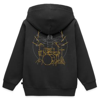 Drums Da Vinci - Cadeau Drummer Rock - Sweat Premium à capuche zippé enfant bio - noir - Dos - AI Model Kid Male (0cm)
