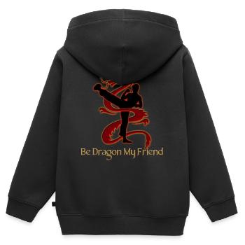 Sei Drache, mein Freund! (Roter Schatten + Textversion) - Kinder Premium Organic Zip Hoodie - Schwarz - Hinten - AI Model Kid Male (0cm)
