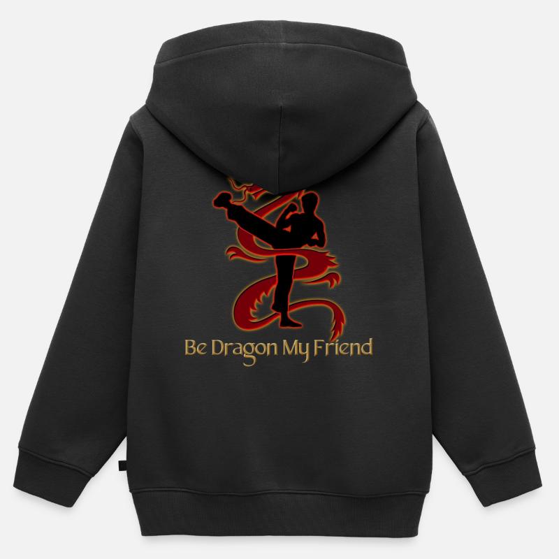Sei Drache, mein Freund! (Roter Schatten + Textversion) - Kinder Premium Organic Zip Hoodie - Schwarz