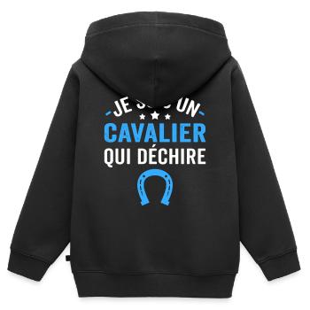 je suis un cavalier qui déchire - Sweat Premium à capuche zippé enfant bio - noir - Dos - AI Model Kid Male (0cm)