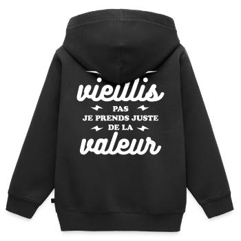 JE NE VIELLIS PAS JE PRENDS DE LA VALEUR - Sweat Premium à capuche zippé enfant bio - noir - Dos - AI Model Kid Male (0cm)