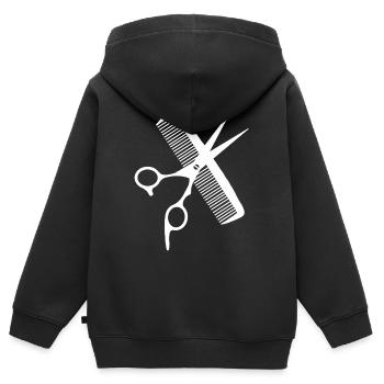 Coiffe ciseaux peigne coiffure coiffure coiffeur - Sweat Premium à capuche zippé enfant bio - noir - Dos - AI Model Kid Male (0cm)