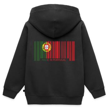 Portugal drapeau code à barres armoiries faites en drôle - Sweat Premium à capuche zippé enfant bio - noir - Dos - AI Model Kid Male (0cm)