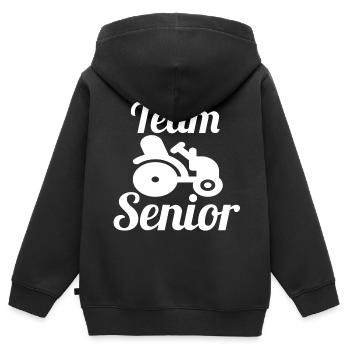 Équipe senior - Sweat Premium à capuche zippé enfant bio - noir - Dos - AI Model Kid Male (0cm)