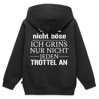 Ich schau nicht böse - Kinder Premium Organic Zip Hoodie - Schwarz - Hinten - AI Model Kid Male (0cm)