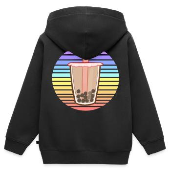 Bubble Tea Sunset - Sweat Premium à capuche zippé enfant bio - noir - Dos - AI Model Kid Male (0cm)