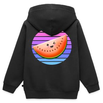 Clin d’oeil melon au coucher du soleil - Sweat Premium à capuche zippé enfant bio - noir - Dos - AI Model Kid Male (0cm)