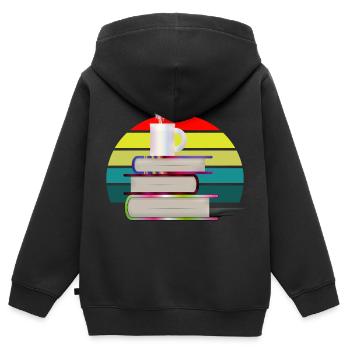 Livres au coucher du soleil - Sweat Premium à capuche zippé enfant bio - noir - Dos - AI Model Kid Male (0cm)