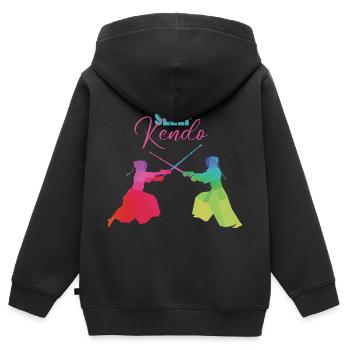 Kendo - Sweat Premium à capuche zippé enfant bio - noir - Dos - AI Model Kid Male (0cm)