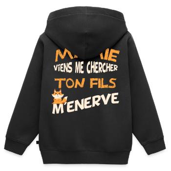 Mamie, viens me chercher ton fils m'énerve. humour - Sweat Premium à capuche zippé enfant bio - noir - Dos - AI Model Kid Male (0cm)