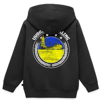 Ukraine Wappen Herkunft - Kinder Premium Organic Zip Hoodie - Schwarz - Hinten - AI Model Kid Male (0cm)