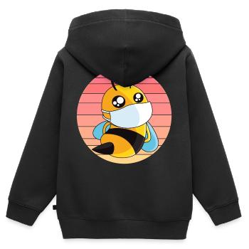 Biene mit Mundschutz im Sonnenuntergang - Kinder Premium Organic Zip Hoodie - Schwarz - Hinten - AI Model Kid Male (0cm)