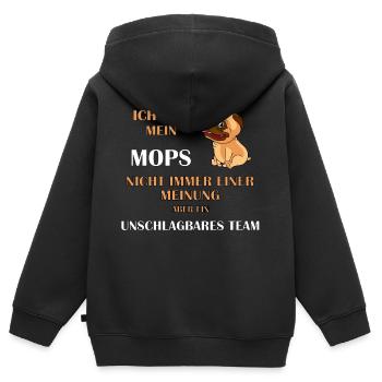 Mops - Kinder Premium Organic Zip Hoodie - Schwarz - Hinten - AI Model Kid Male (0cm)