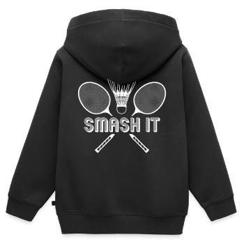 Smash it Badminton - Sweat Premium à capuche zippé enfant bio - noir - Dos - AI Model Kid Male (0cm)