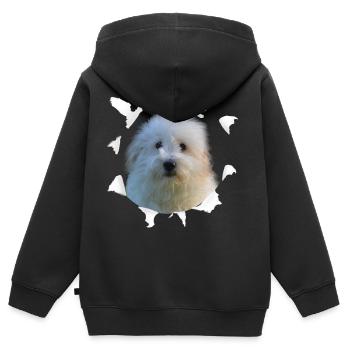 Coton de Tulear - Chien Coton de Tulear - Sweat Premium à capuche zippé enfant bio - noir - Dos - AI Model Kid Male (0cm)