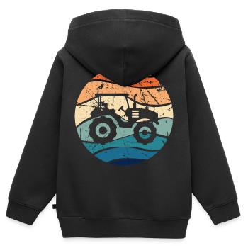 Traktor Bauer Trekker Landwirt Retro Geschenk - Kinder Premium Organic Zip Hoodie - Schwarz - Hinten - AI Model Kid Male (0cm)