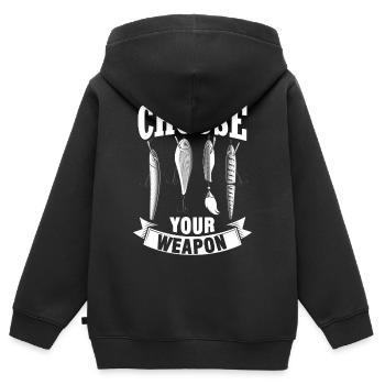 Angel Köder Fischen Fischer Angler Angelrute - Kinder Premium Organic Zip Hoodie - Schwarz - Hinten - AI Model Kid Male (0cm)
