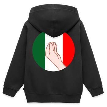 Drôle italien humour hand geste fierté pizza - Sweat Premium à capuche zippé enfant bio - noir - Dos - AI Model Kid Male (0cm)