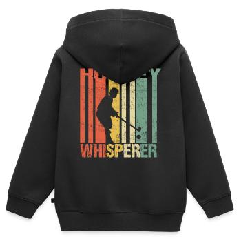 Hockey sur le terrain Chuchotement rétro silhouette - Sweat Premium à capuche zippé enfant bio - noir - Dos - AI Model Kid Male (0cm)