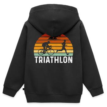 Retro Triathlon Geschenk Triathlon Triathlon triathlete - Kinder Premium Organic Zip Hoodie - Schwarz - Hinten - AI Model Kid Male (0cm)