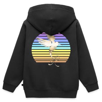 Colibri au coucher du soleil - Sweat Premium à capuche zippé enfant bio - noir - Dos - AI Model Kid Male (0cm)