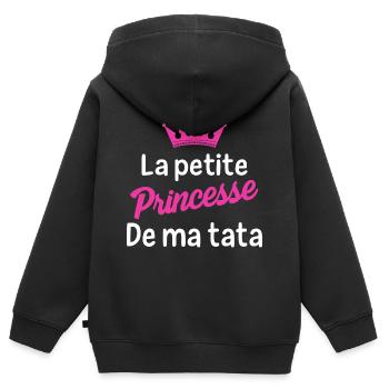 Bébé body la petite princesse de ma tata - Sweat Premium à capuche zippé enfant bio - noir - Dos - AI Model Kid Male (0cm)