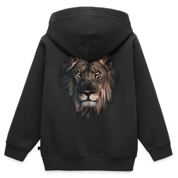 Tête de lion Africaine Motif animal art T-shirt - Sweat Premium à capuche zippé enfant bio - noir - Dos - AI Model Kid Male (0cm)