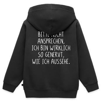 Bitte nicht ansprechen ich bin wirklich so genervt - Kinder Premium Organic Zip Hoodie - Schwarz - Hinten - AI Model Kid Male (0cm)