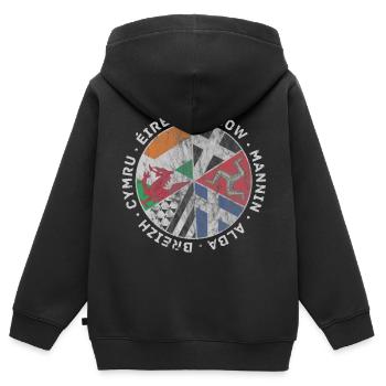 Vintage Celtic Flaggen IOM - Kinder Premium Organic Zip Hoodie - Schwarz - Hinten - AI Model Kid Male (0cm)
