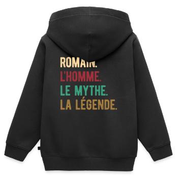 ROMAIN L'HOMME LE MYTHE LA LÉGENDE - Sweat Premium à capuche zippé enfant bio - noir - Dos - AI Model Kid Male (0cm)