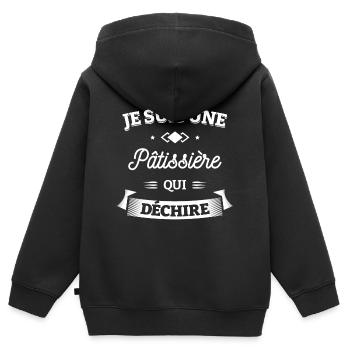 PÂTISSIÈRE QUI DÉCHIRE - Sweat Premium à capuche zippé enfant bio - noir - Dos - AI Model Kid Male (0cm)
