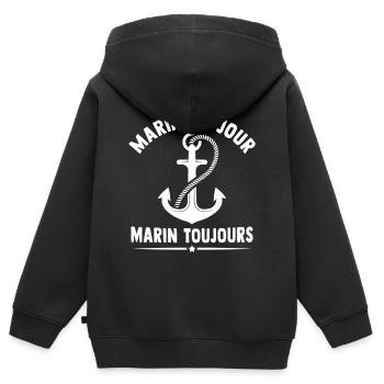 Marin un jour marin toujours cadeau marin - Sweat Premium à capuche zippé enfant bio - noir - Dos - AI Model Kid Male (0cm)