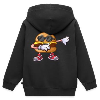 Cadeau de Cheeseburger - Sweat Premium à capuche zippé enfant bio - noir - Dos - AI Model Kid Male (0cm)