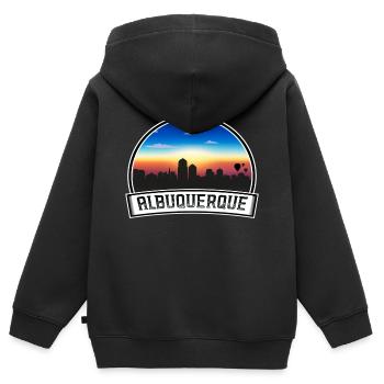 Albuquerque Nouveau-Mexique USA Skyline Vintage Sunset - Sweat Premium à capuche zippé enfant bio - noir - Dos - AI Model Kid Male (0cm)