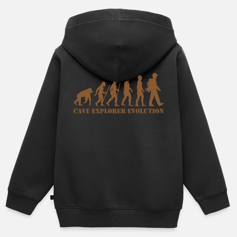 cave explorer evolution cave speleologist monkey - Kids Premium Organic Zip-up Hoodie - black