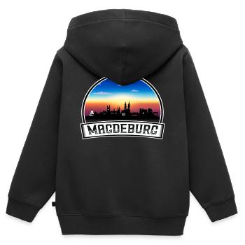 Magdebourg Allemagne Skyline Vintage Sunset Voyage Donc - Sweat Premium à capuche zippé enfant bio - noir - Dos - AI Model Kid Male (0cm)